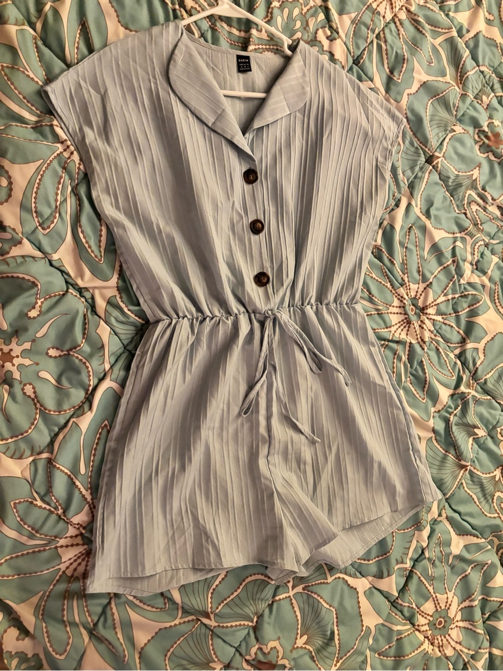 SHEIN Light Blue Striped Short Sleeve Romper
